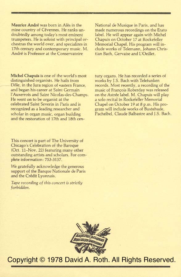 André back of concert program - 1978 André back of concert program - 1978